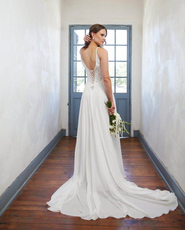 Vestido Largo de Novia Lys Gasa Ivory