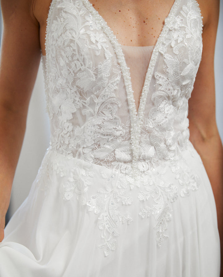 Vestido Largo de Novia Lys Gasa Ivory