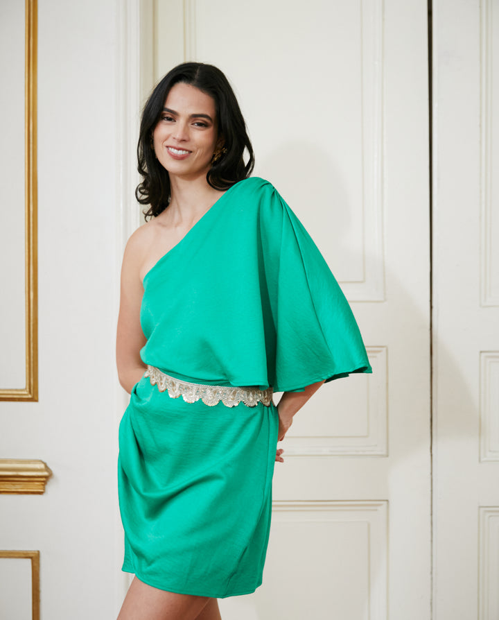 Vestido Corto de Fiesta Vero una Manga Verde