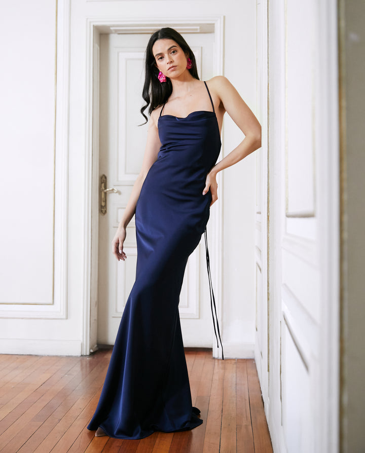 Vestido Largo de Fiesta Alina Azul Oscuro