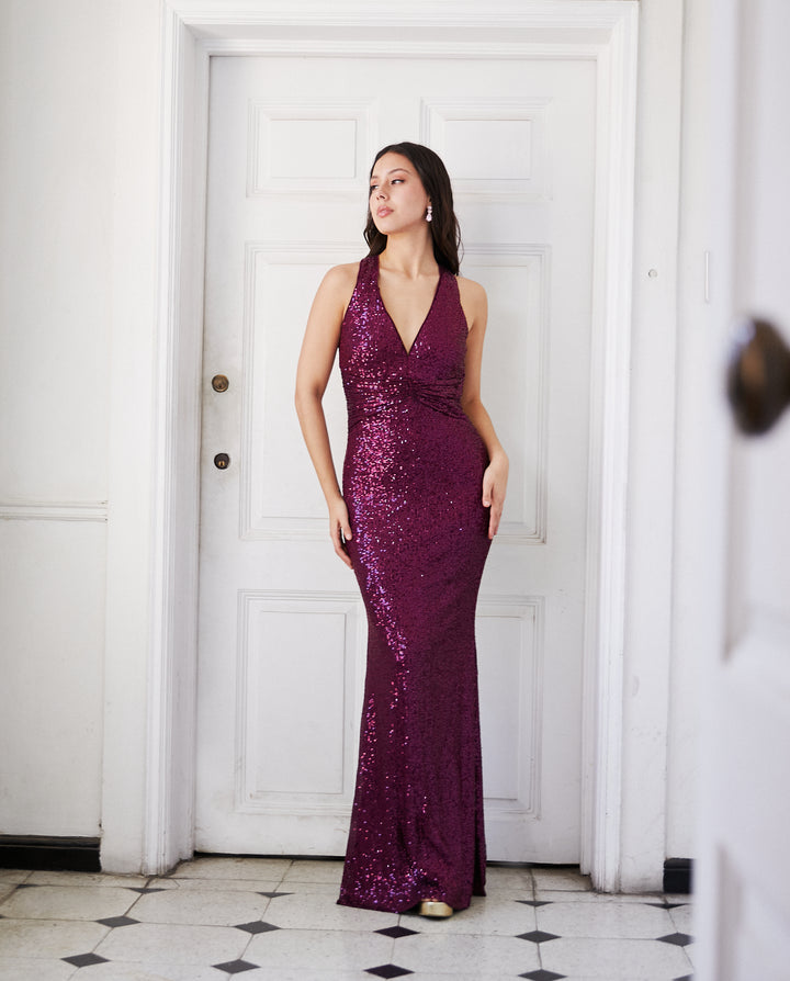 Vestido Largo de Fiesta Amara Lentejuelas Morado