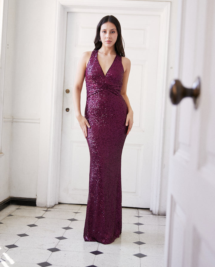 Vestido Largo de Fiesta Amara Lentejuelas Morado