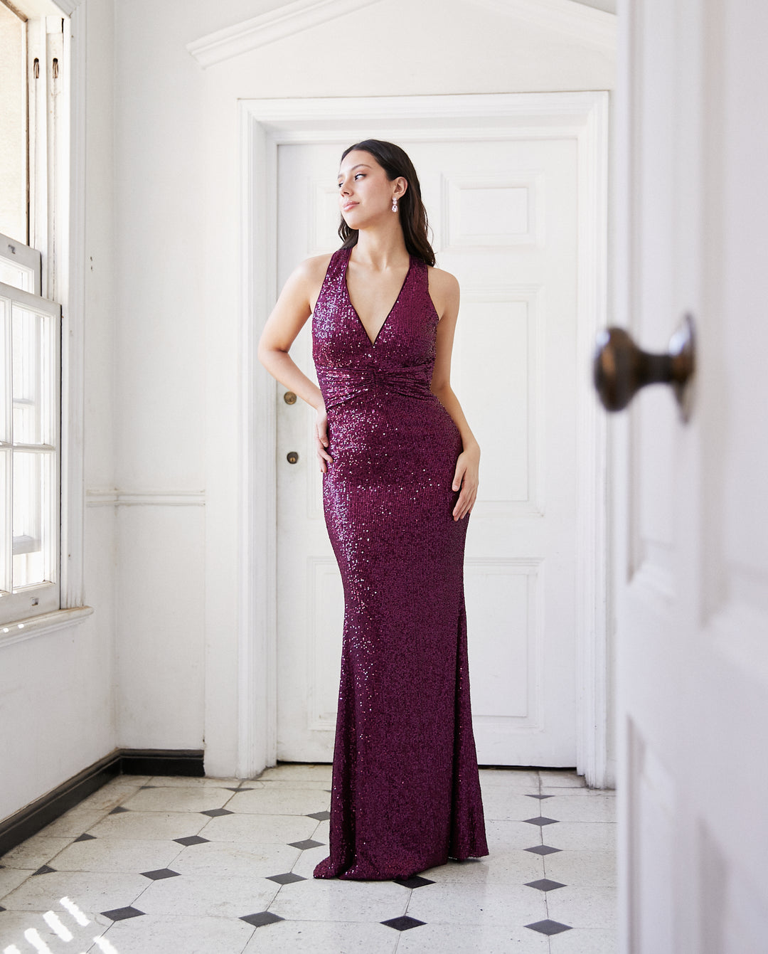 Vestido Largo de Fiesta Amara Lentejuelas Morado