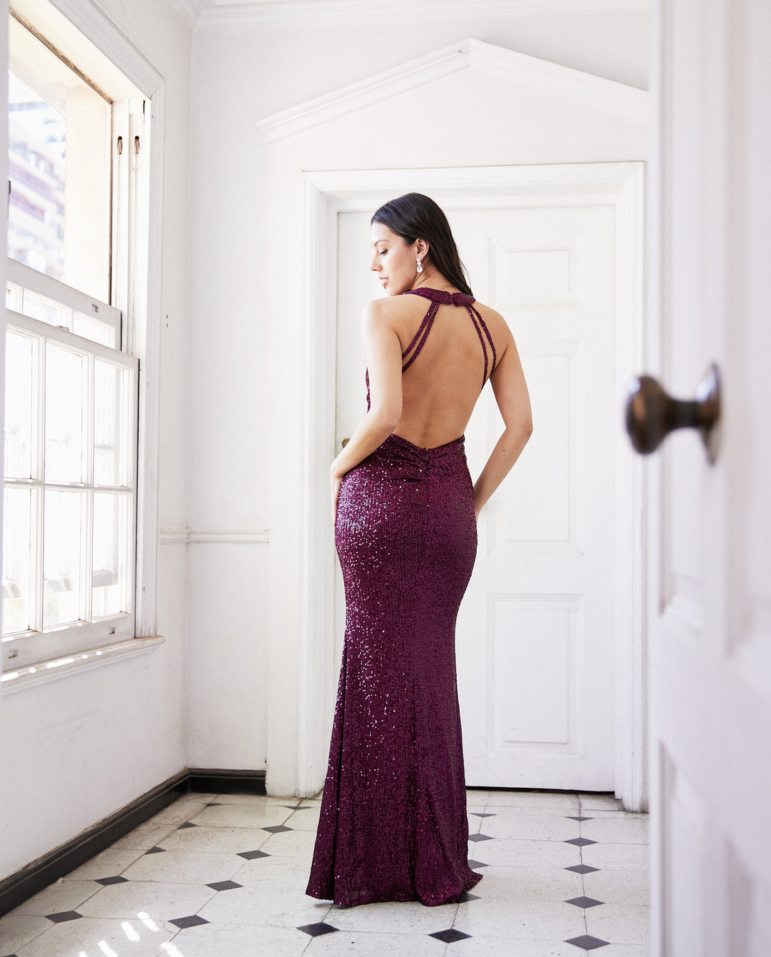 Vestido Largo de Fiesta Amara Lentejuelas Morado