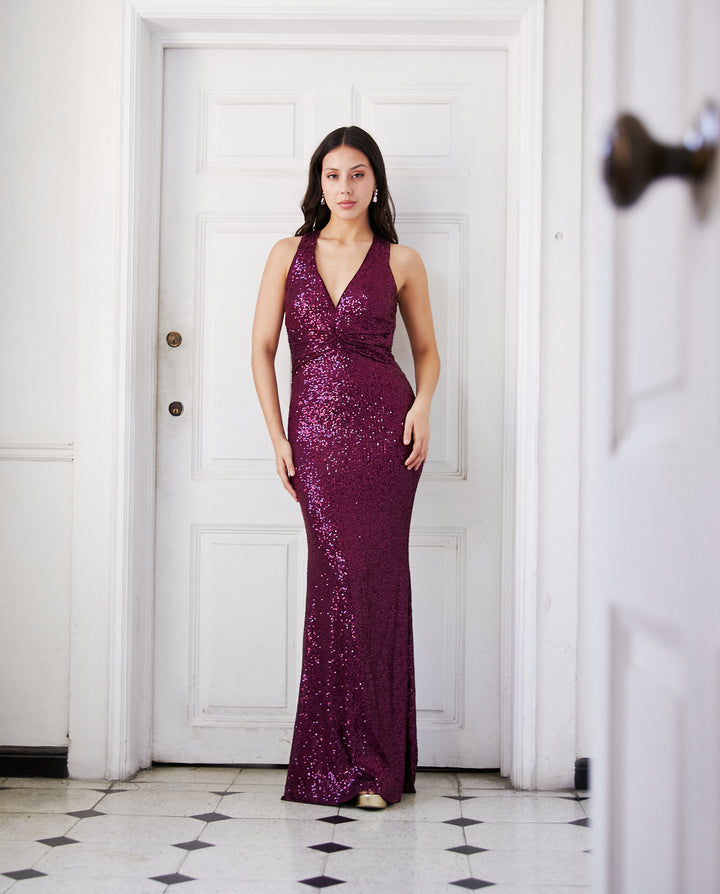 Vestido Largo de Fiesta Amara Lentejuelas Morado