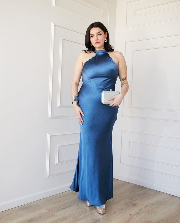 Vestido Largo de Fiesta Ana Azul Piedra