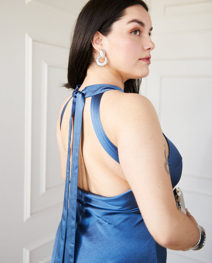 Vestido Largo de Fiesta Ana Azul Piedra