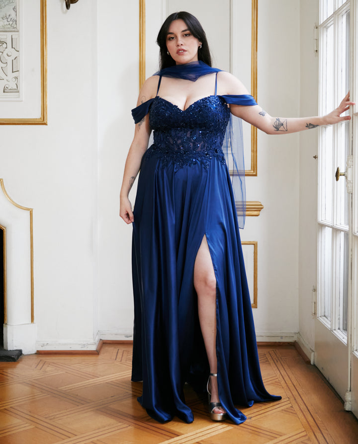 Vestido Largo de Fiesta Angelina Azul Oscuro