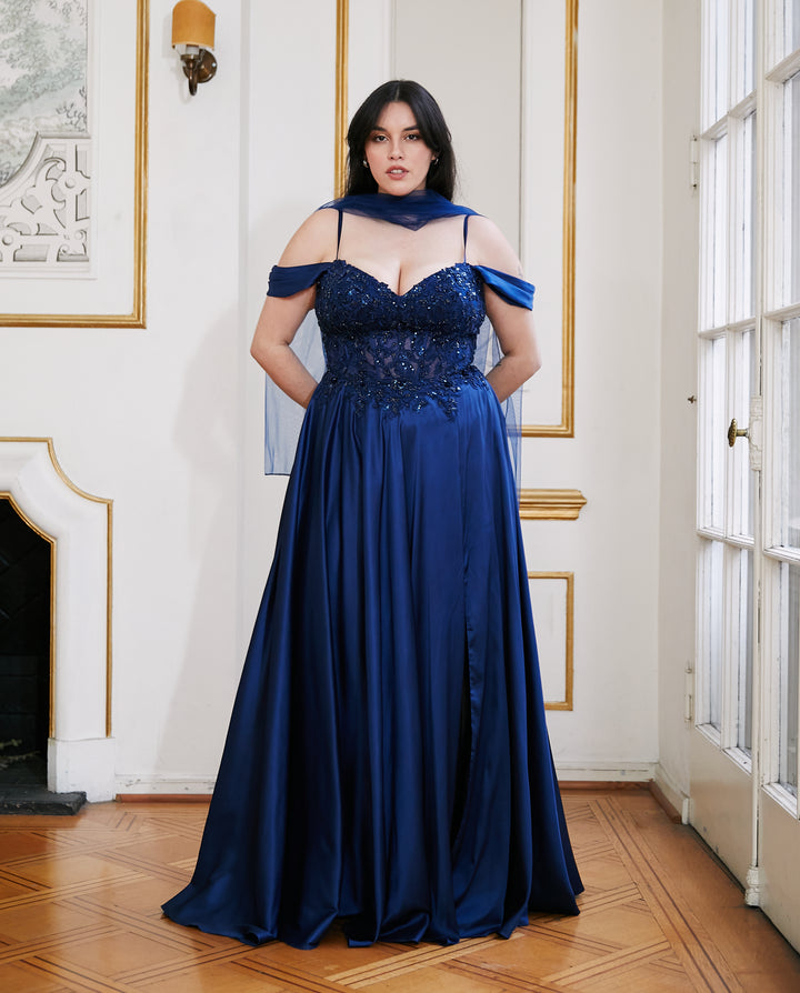 Vestido Largo de Fiesta Angelina Azul Oscuro