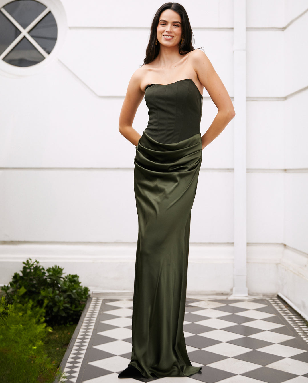 Vestido Largo de Fiesta Ariel Verde Olivo