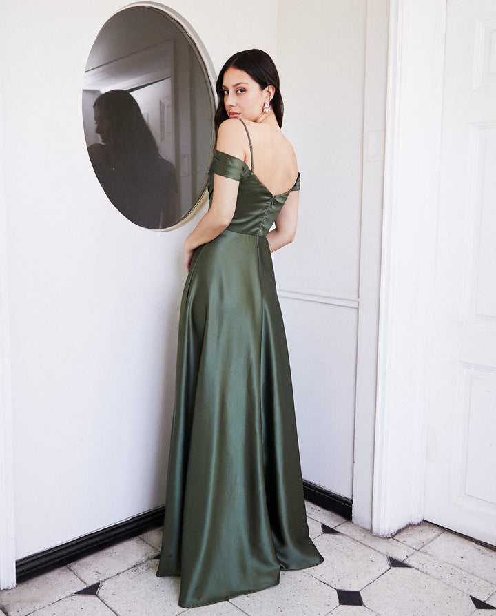 Vestido Largo de Fiesta Atenea Corset Verde Olivo