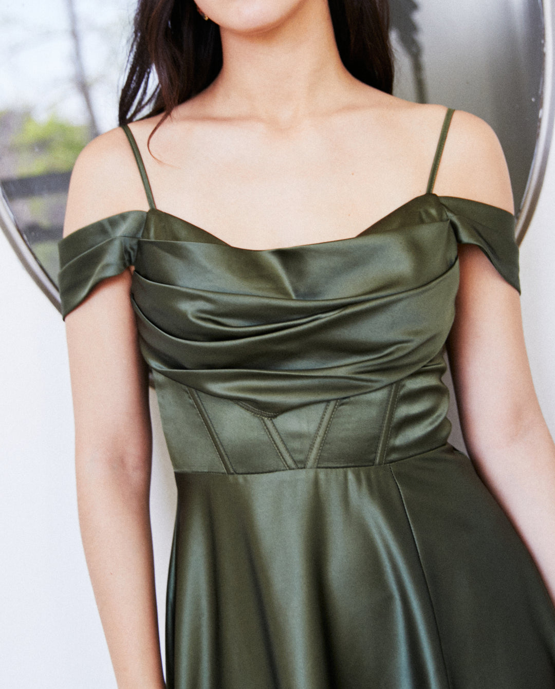 Vestido Largo de Fiesta Atenea Corset Verde Olivo