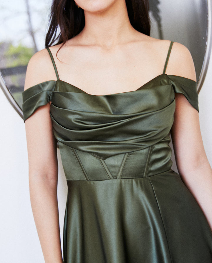 Vestido Largo de Fiesta Atenea Corset Verde Olivo