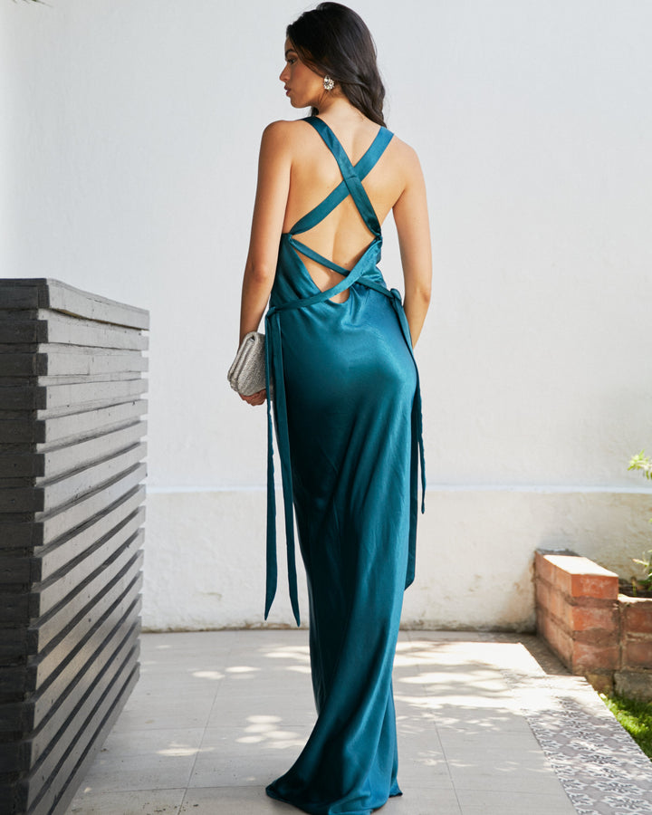 Vestido Largo de Fiesta Capri Turquesa Oscuro