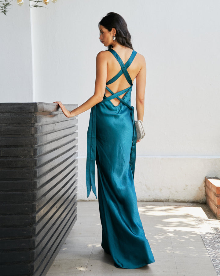 Vestido Largo de Fiesta Capri Turquesa Oscuro