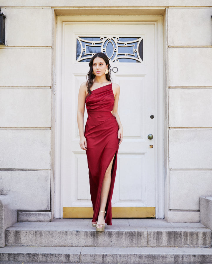 Vestido Largo de Fiesta Dubai Burdeo