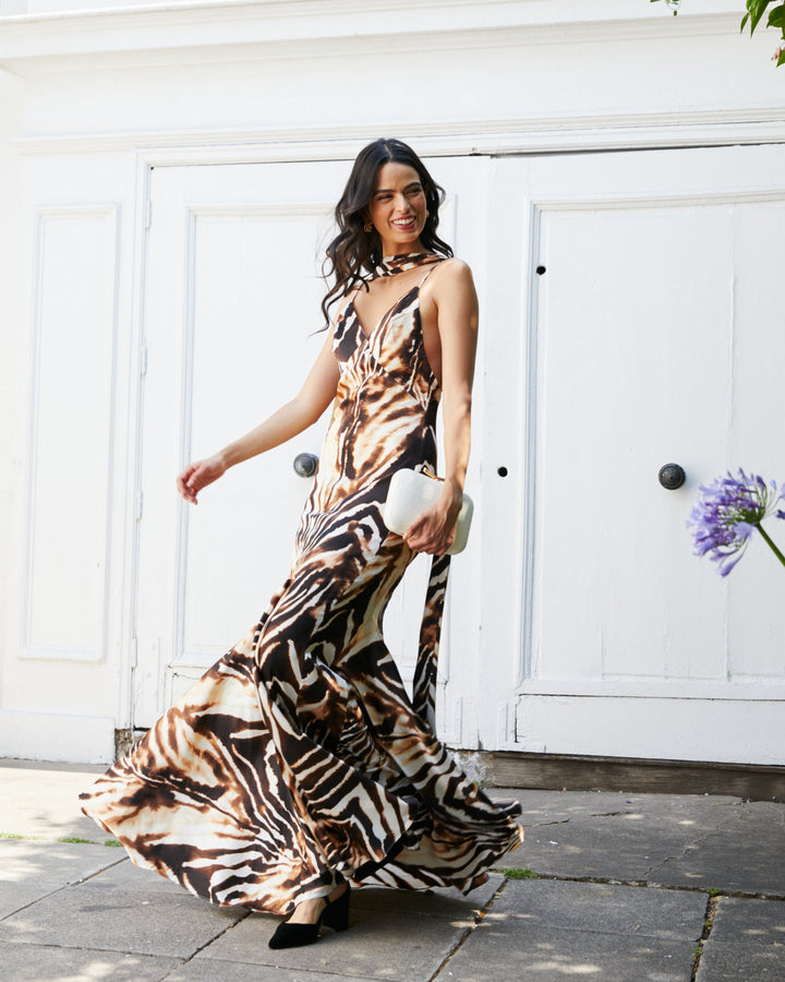 Vestido Largo de Fiesta Emma Print Fondo Blanco