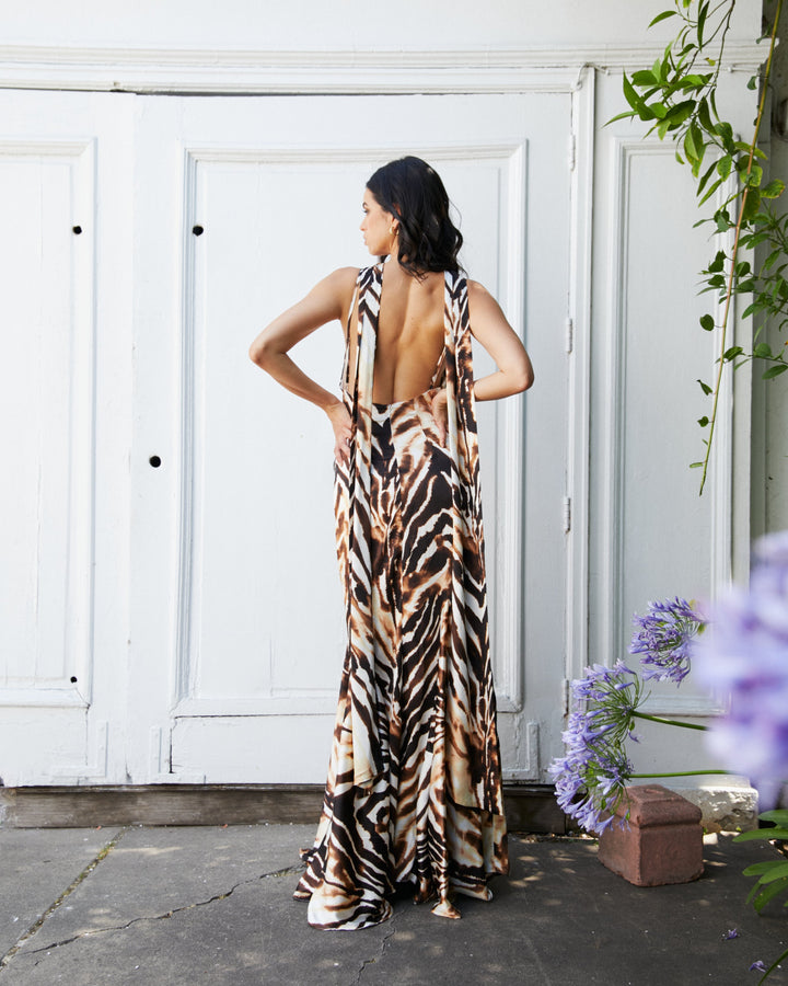 Vestido Largo de Fiesta Emma Print Fondo Blanco