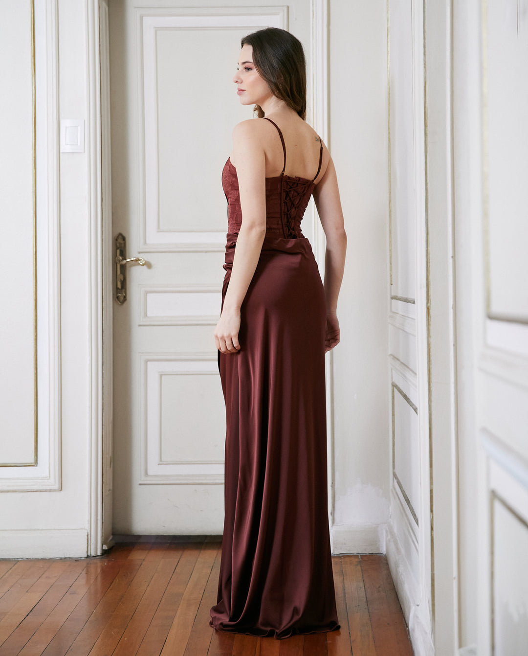 Vestido Largo de Fiesta Francia Terracota