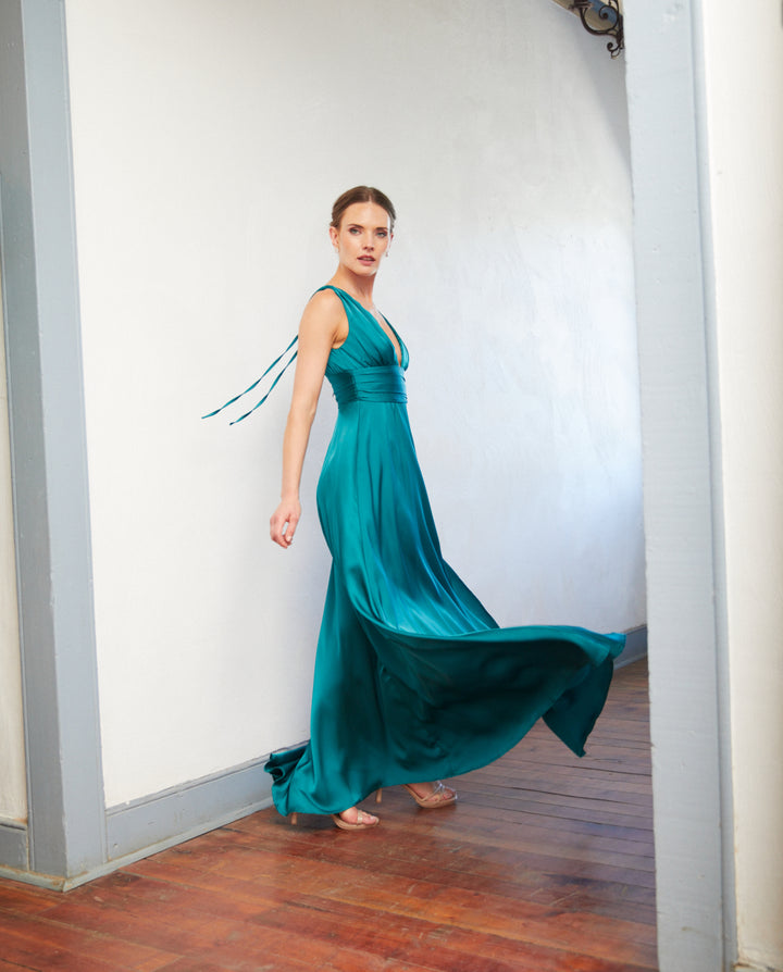 Vestido Largo de Fiesta Isabel Verde Petroleo