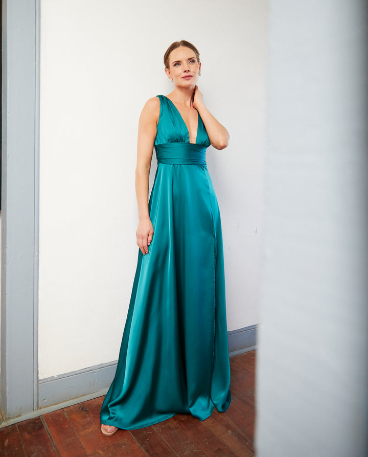 Vestido Largo de Fiesta Isabel Verde Petroleo