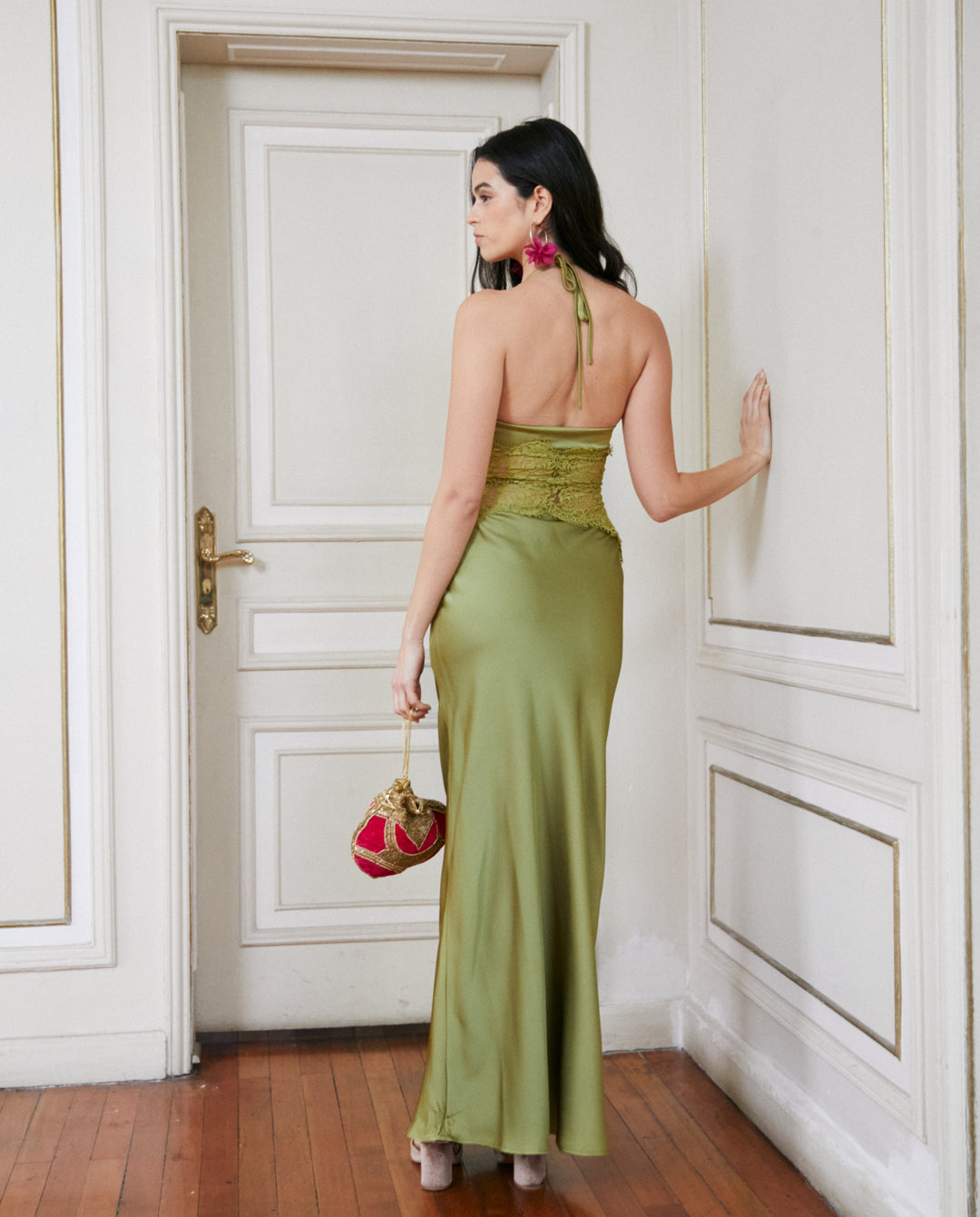 Vestido Largo de Fiesta Laia Verde Pistacho