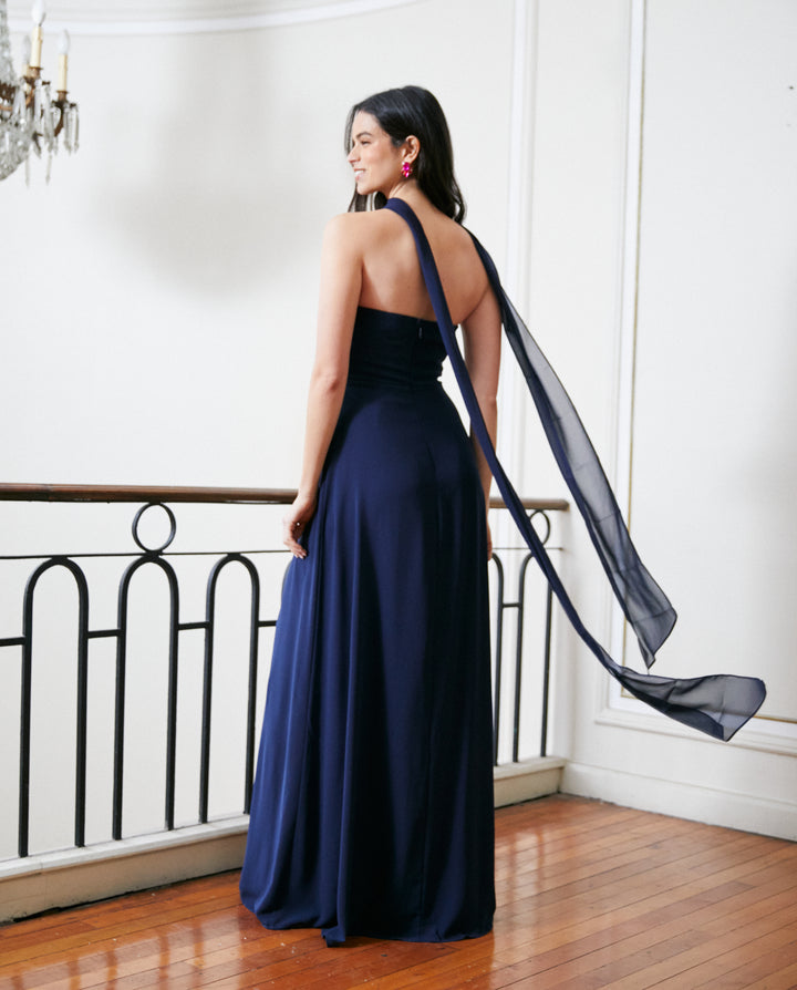 Vestido Largo de Fiesta Lilian Azul Oscuro