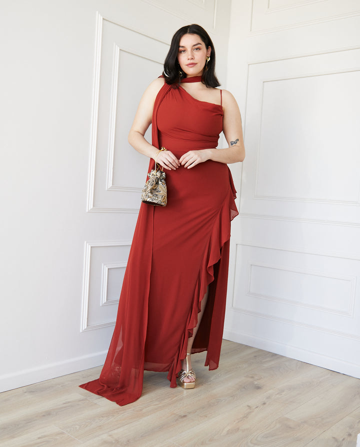 Vestido Largo de Fiesta Maia Terracota