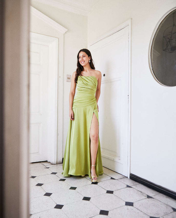 Vestido Largo de Fiesta Rafaella Verde Limón