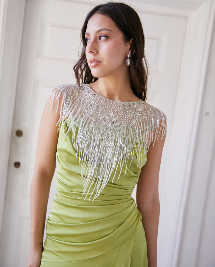 Vestido Largo de Fiesta Rafaella Verde Limón