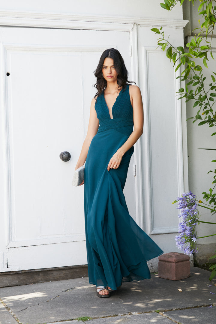 Vestido Largo de Fiesta Rayen Turquesa Oscuro