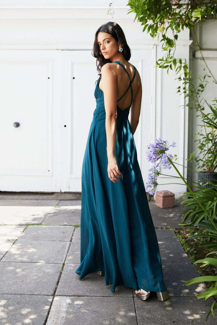 Vestido Largo de Fiesta Rayen Turquesa Oscuro