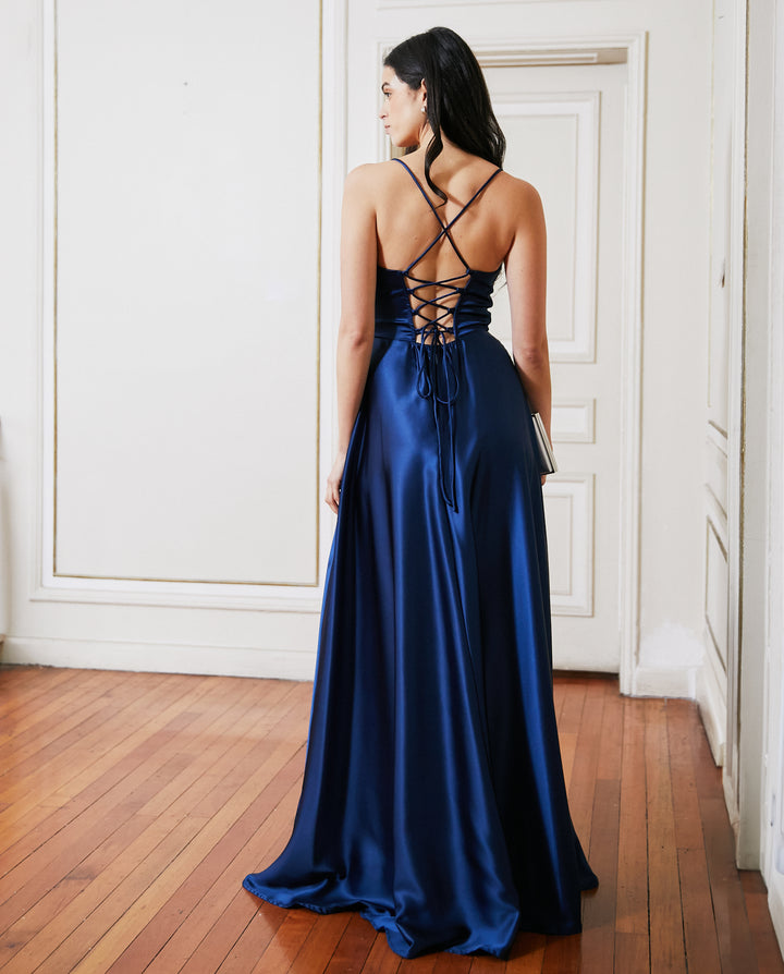 Vestido Largo de Fiesta Roberta Azul Oscuro