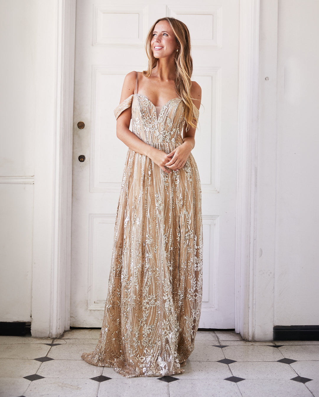 Vestido Largo de Fiesta Santander Dorado