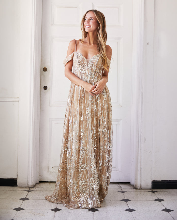 Vestido Largo de Fiesta Santander Dorado