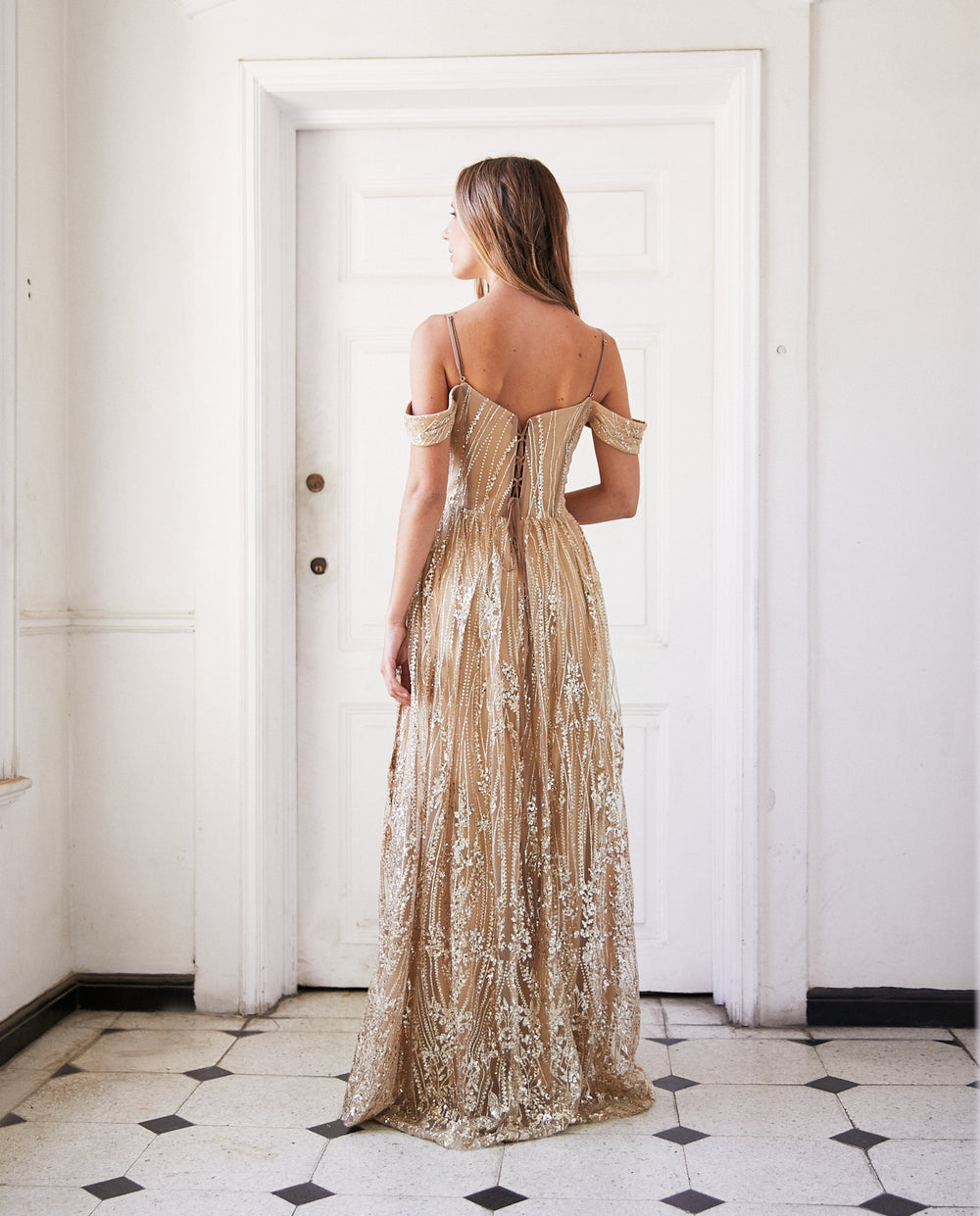 Vestido Largo de Fiesta Santander Dorado