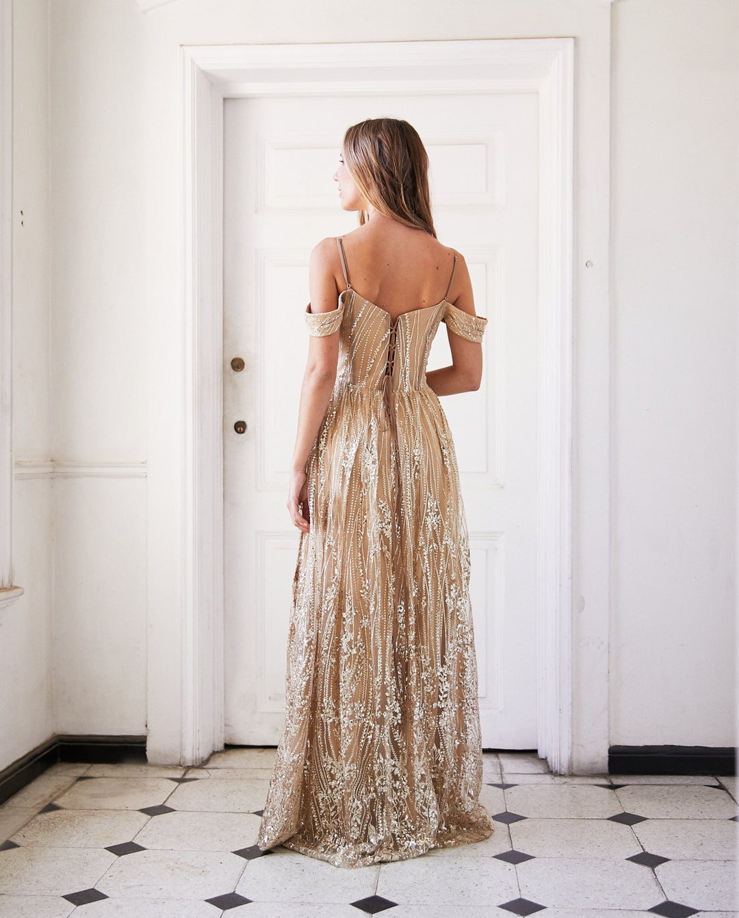 Vestido Largo de Fiesta Santander Dorado