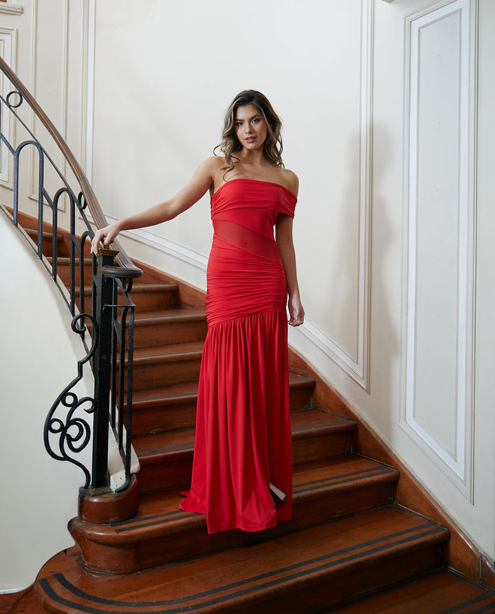 Vestido Largo de Fiesta Silvia Rojo