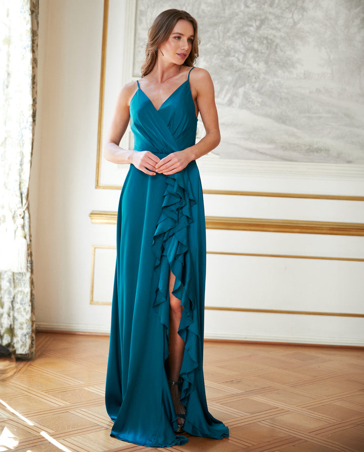 Vestido Largo de Fiesta Silvina Turquesa Oscuro