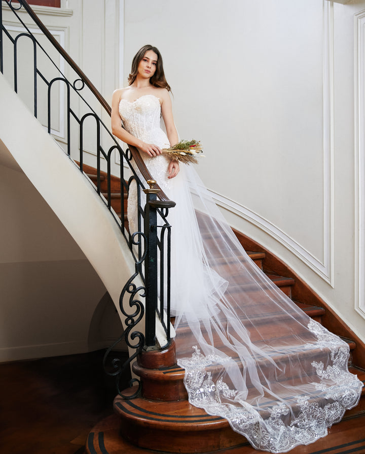 Vestido Largo de Novia Fabiana Strapless Blanco