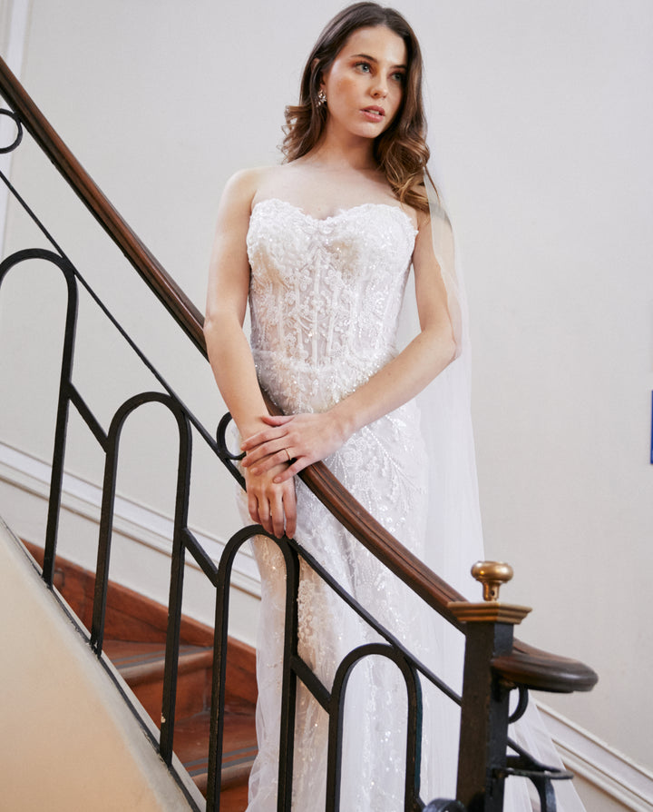 Vestido Largo de Novia Fabiana Strapless Blanco