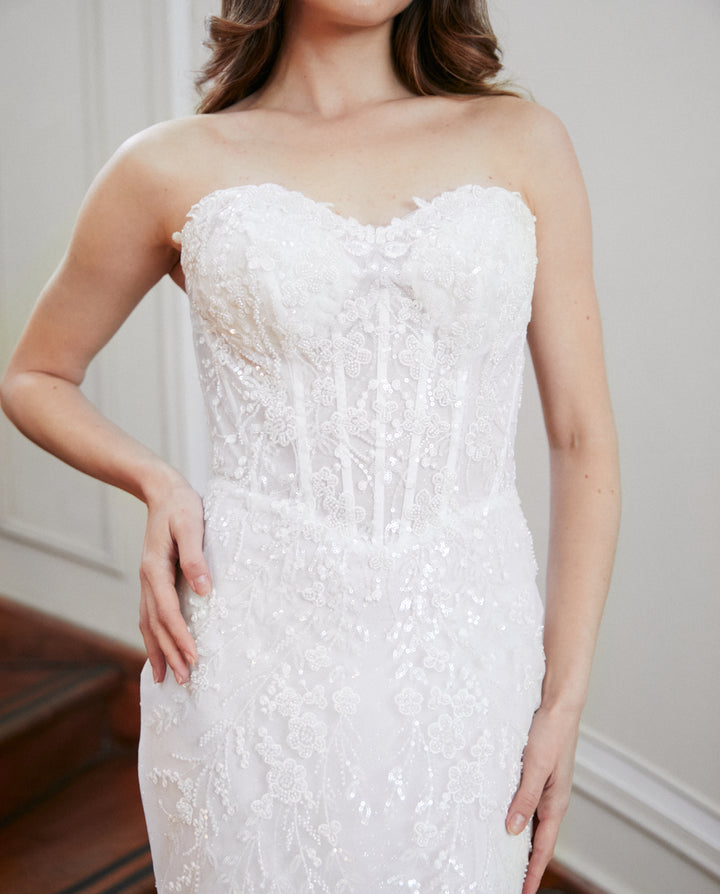 Vestido Largo de Novia Fabiana Strapless Blanco