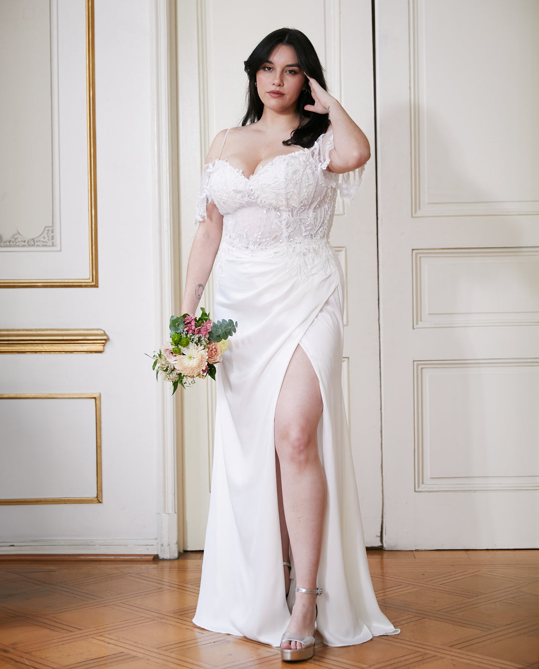 Vestido Largo de Novia Tiziana Manga Caída Blanco