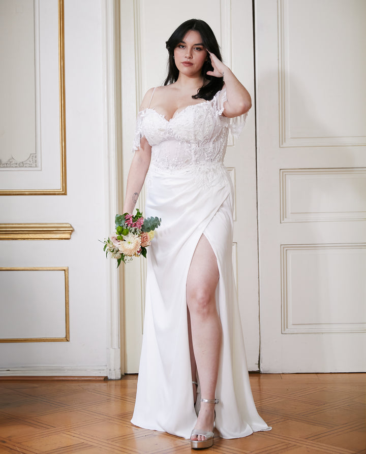 Vestido Largo de Novia Tiziana Manga Caída Blanco