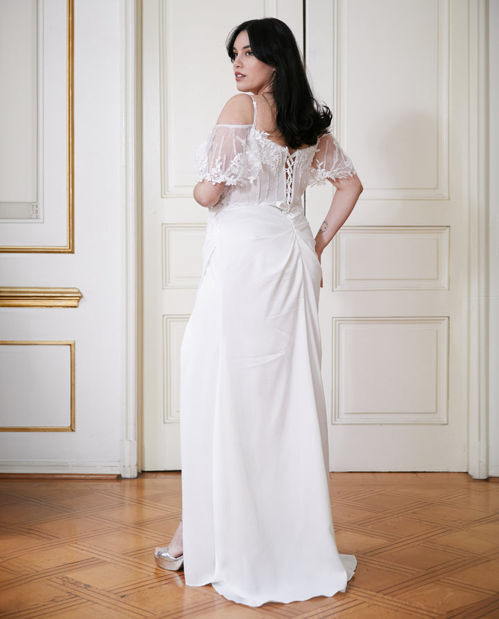 Vestido Largo de Novia Tiziana Manga Caída Blanco