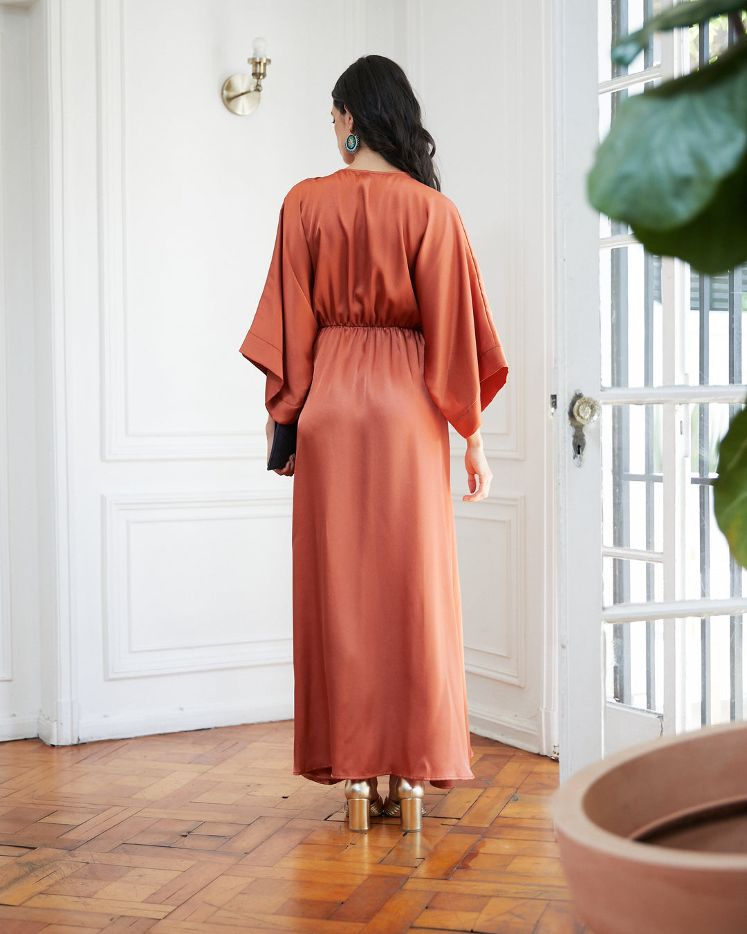 Vestido de Fiesta Pola Satín Terracota