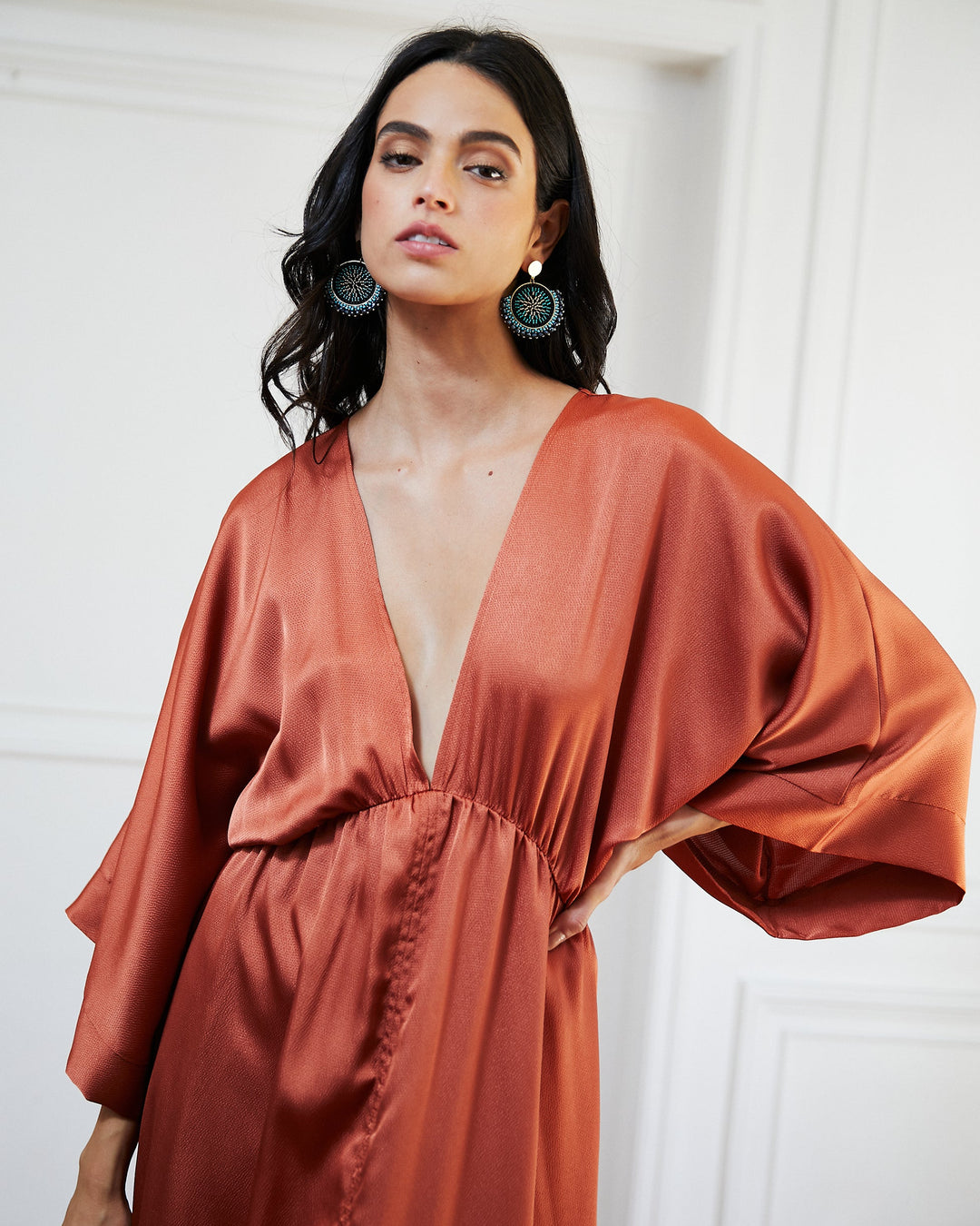 Vestido de Fiesta Pola Satín Terracota