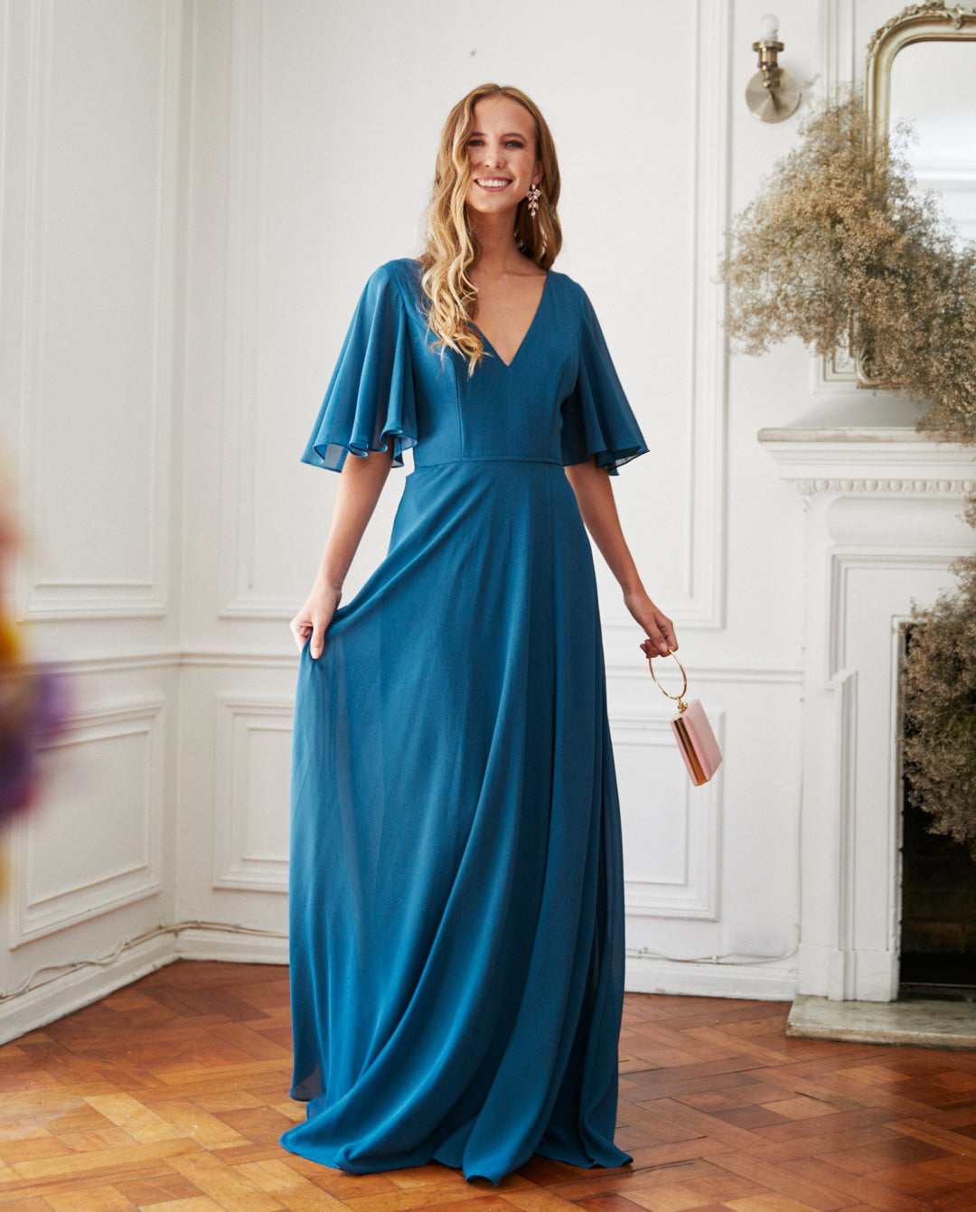 Vestido Largo de Fiesta Cristina Turquesa Oscuro