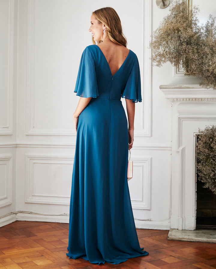 Vestido Largo de Fiesta Cristina Turquesa Oscuro