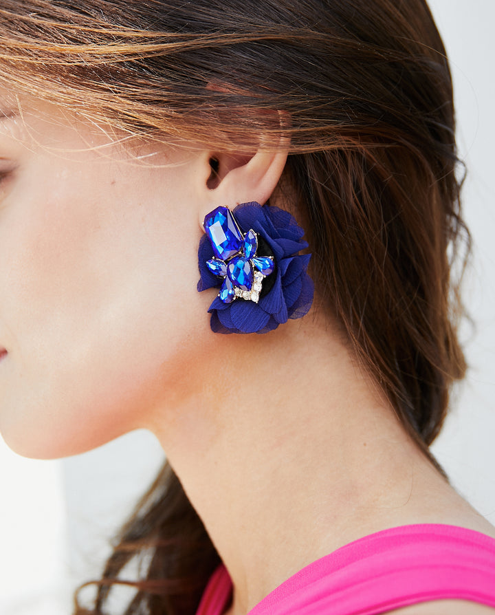 Aros Sole Piedra y Flor Azul Royal